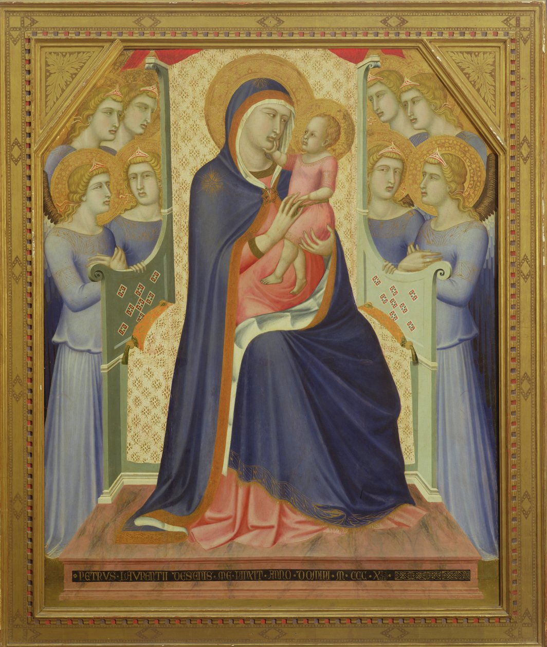 Dziewica z Dzieciątkiem na tronie z aniołami, 1340 (tempera na desce) autorstwa Pietro Lorenzetti