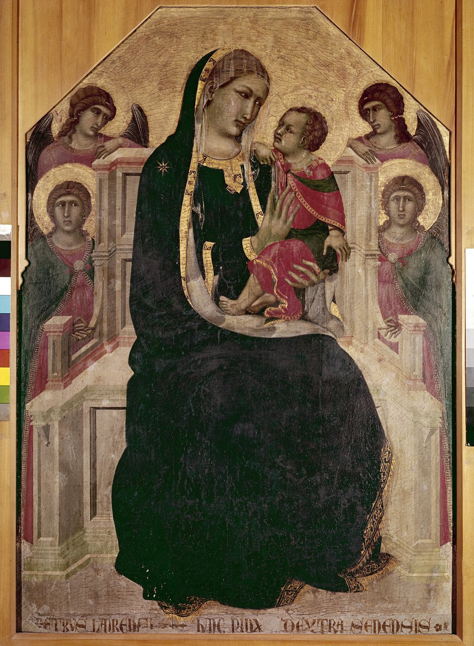Dziewica na tronie z Dzieciątkiem Jezus (Maesta di Cortona) (tempera i złoty liść na drewnie) autorstwa Pietro Lorenzetti