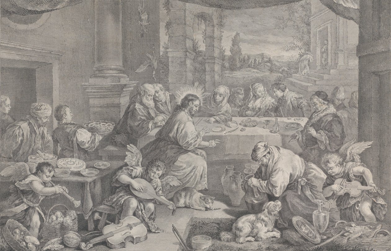 Chrystus zamienia wodę w wino na weselu w Kanie, 1743-63. autorstwa Pietro Monaco