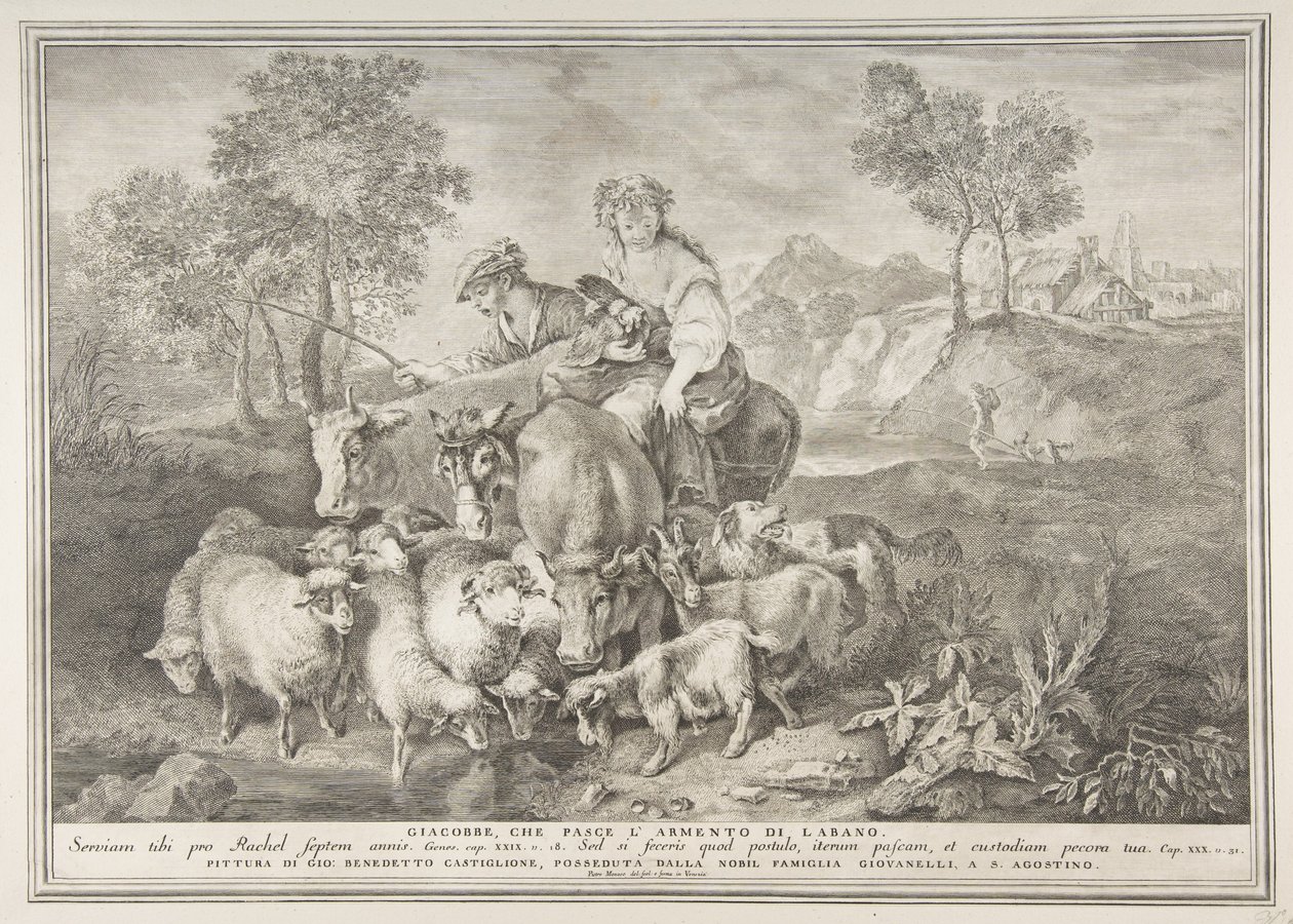 Jakub pasący stado Labana Jakub pasący stado Labana, 1743-63. autorstwa Pietro Monaco