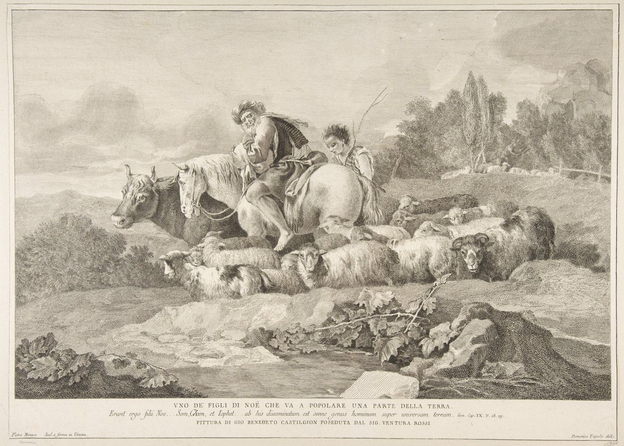 Jeden z Synów Noego, który idzie zaludnić część ziemi Uno de figli di Noè c..., 1743-63. autorstwa Pietro Monaco