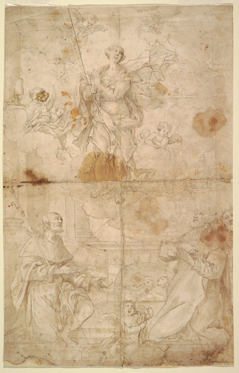 Rysunek przedstawiający Wniebowzięcie Najświętszej Marii Panny, ok. 1630-40 autorstwa Pietro Novelli