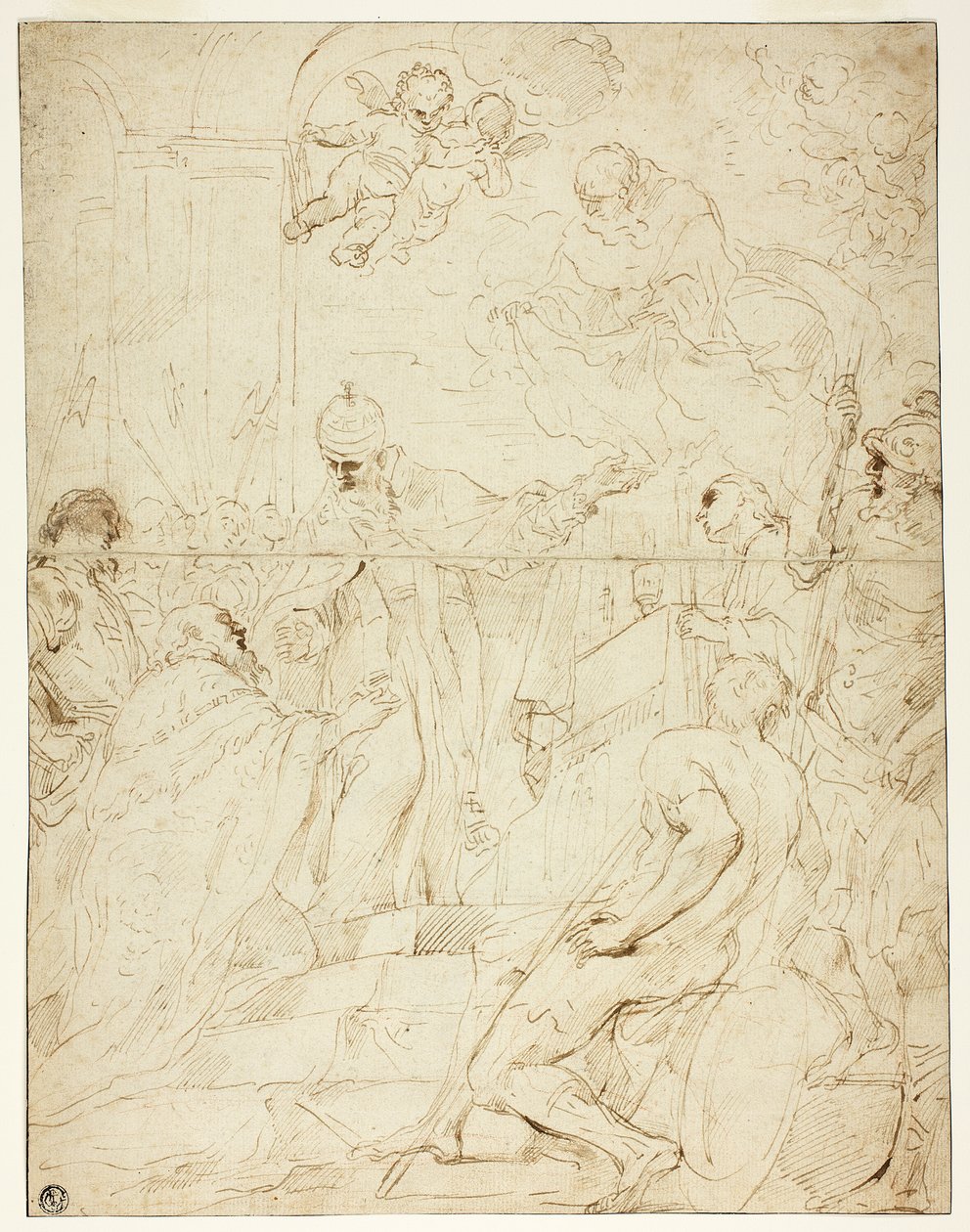 Święty ukazujący się władcy (recto); Latające Putto (verso) autorstwa Pietro Novelli