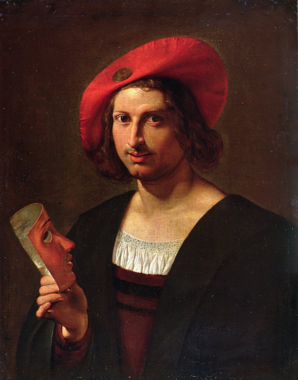 Portret młodzieńca w kapeluszu z odznaką, trzymającego maskę (olej na płótnie) autorstwa Pietro Paolini