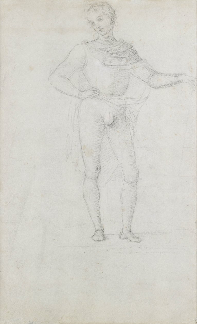 Studium do postaci w adoracji Trzech Króli (czarna kreda) autorstwa Pietro Perugino