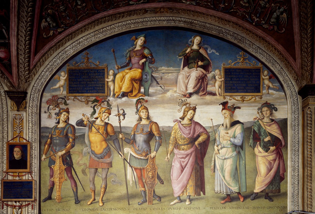 Alegorie męstwa i wstrzemięźliwości z sześcioma antycznymi bohaterami autorstwa Pietro Perugino