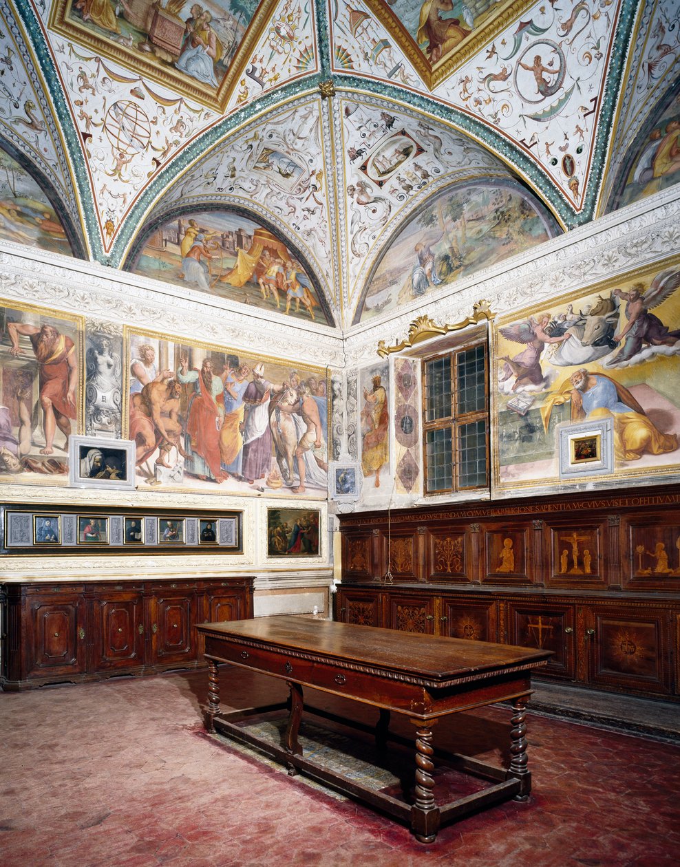 Widok zakrystii z panelami Perugino, Bazylika Świętego Piotra, Perugia, Umbria, Włochy autorstwa Pietro Perugino