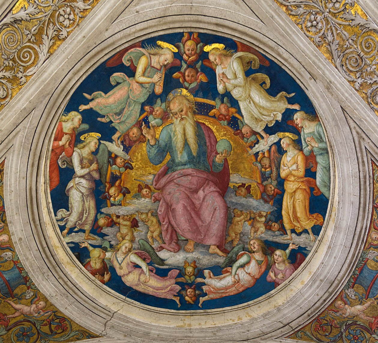 Bóg Ojciec z Aniołami Ze Stanza dellincendio di Borgo autorstwa Pietro Perugino