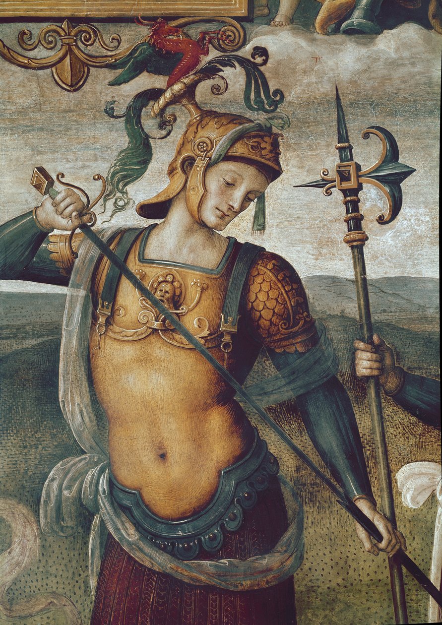 Leonidas I ze Sparty (540-480 pne), król Lacedemończyków. Fragment fresku „Siła i wstrzemięźliwość z sześcioma starożytnymi bohaterami” autorstwa Pietro Vannucci dit il Perugino (Perugin autorstwa Pietro Perugino