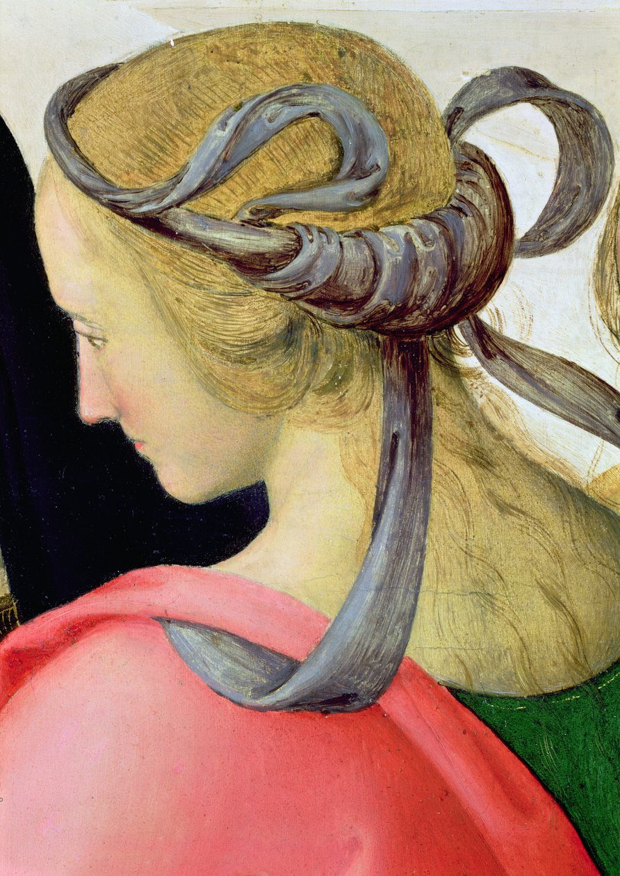 Wesele Dziewicy, detal przedstawiający jedną z towarzyszek Dziewic, 1500-04 olej na płótnie, detal 53750 autorstwa Pietro Perugino