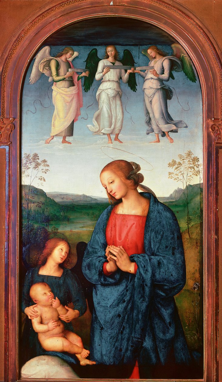 Poliptyk Chartreuse z Pawii: „Madonna ma Dzieciątko i trzy anioły” Obraz Pietro Vannucci dit il Perugino (Perugin autorstwa Pietro Perugino