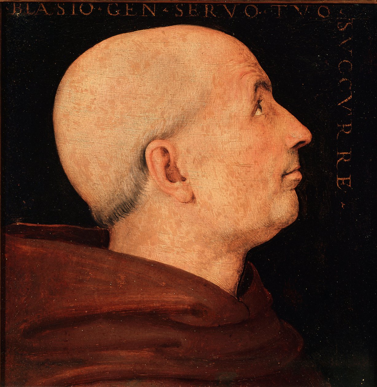 Portret ks. Biagio Milanesiego, generała Zakonu opactwa w Vallombrosa Profil mnicha z klasztoru w Vallombreuse. Obraz Pietro Vannucci dit il Perugino (Perugin autorstwa Pietro Perugino