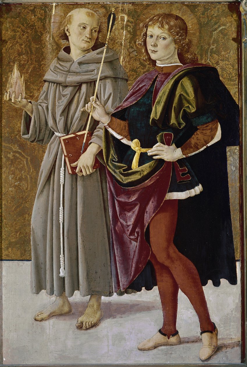 Św. Bernardyn z Feltre i Św. Sebastian (tempera na drewnie, ok. 1476) autorstwa Pietro Perugino