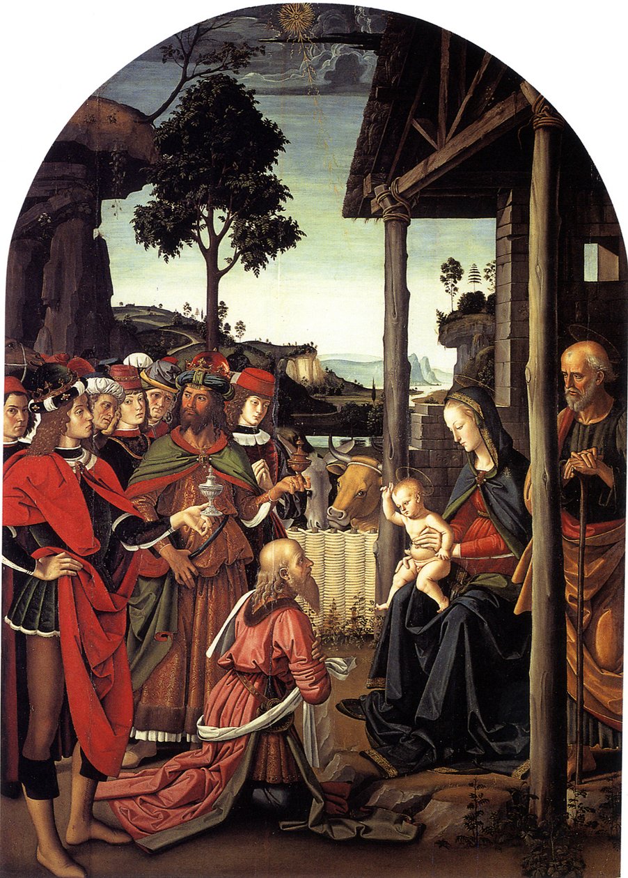 Adoracja Trzech Króli, ca. 1470-1480 autorstwa Pietro Perugino