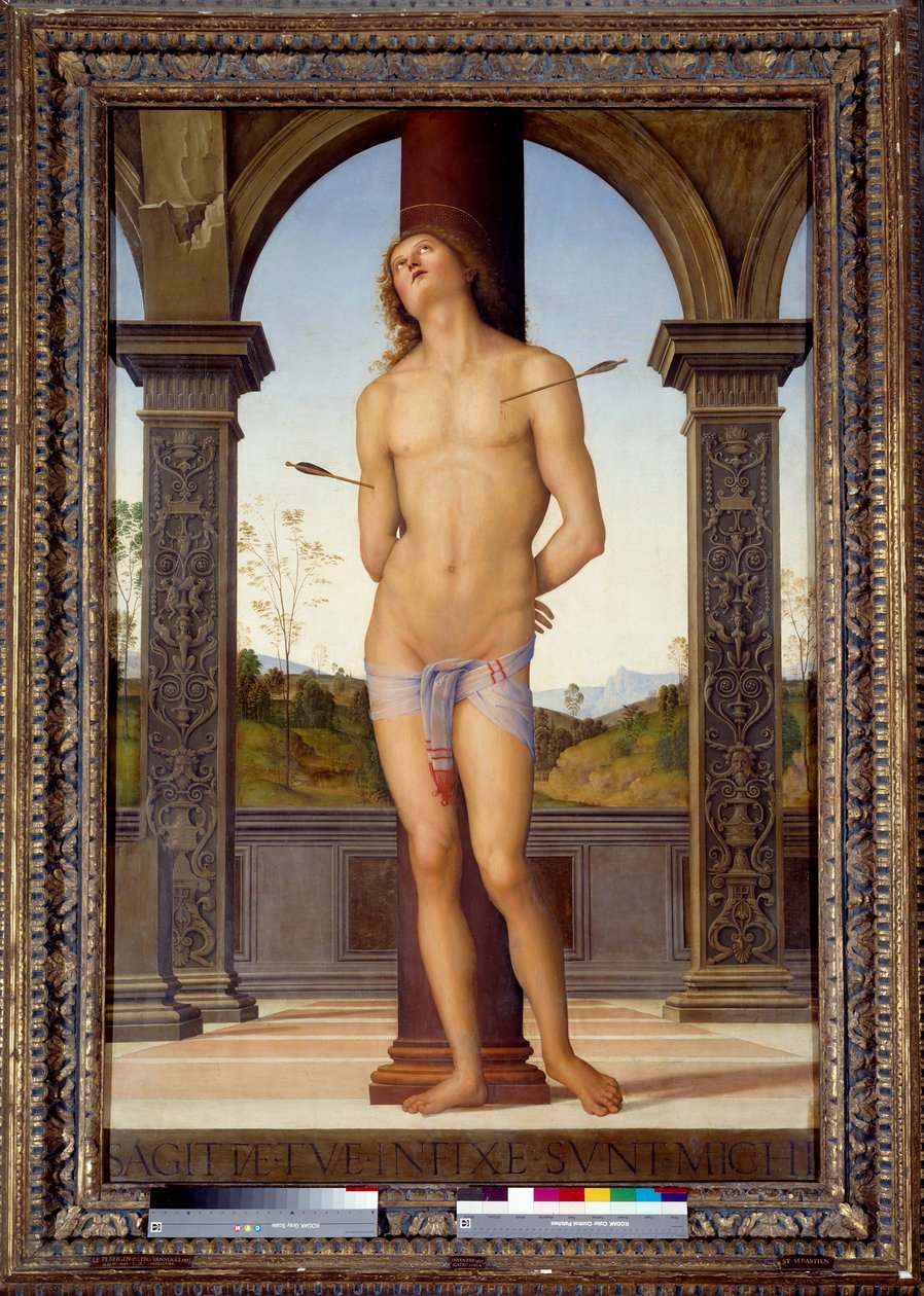 Męczeństwo San Sebastian Obraz Pietro di Cristoforo Vannucci (Le Perugin lub Il Perugino) (1446-1523) XVI w. niedz 1,76x1,16 m - Męczeństwo San Sebastian (lub św. Sebastian). Obraz Pietro autorstwa Cristoforo Vannucci (Il Perugino lub Le autorstwa Pietro Perugino