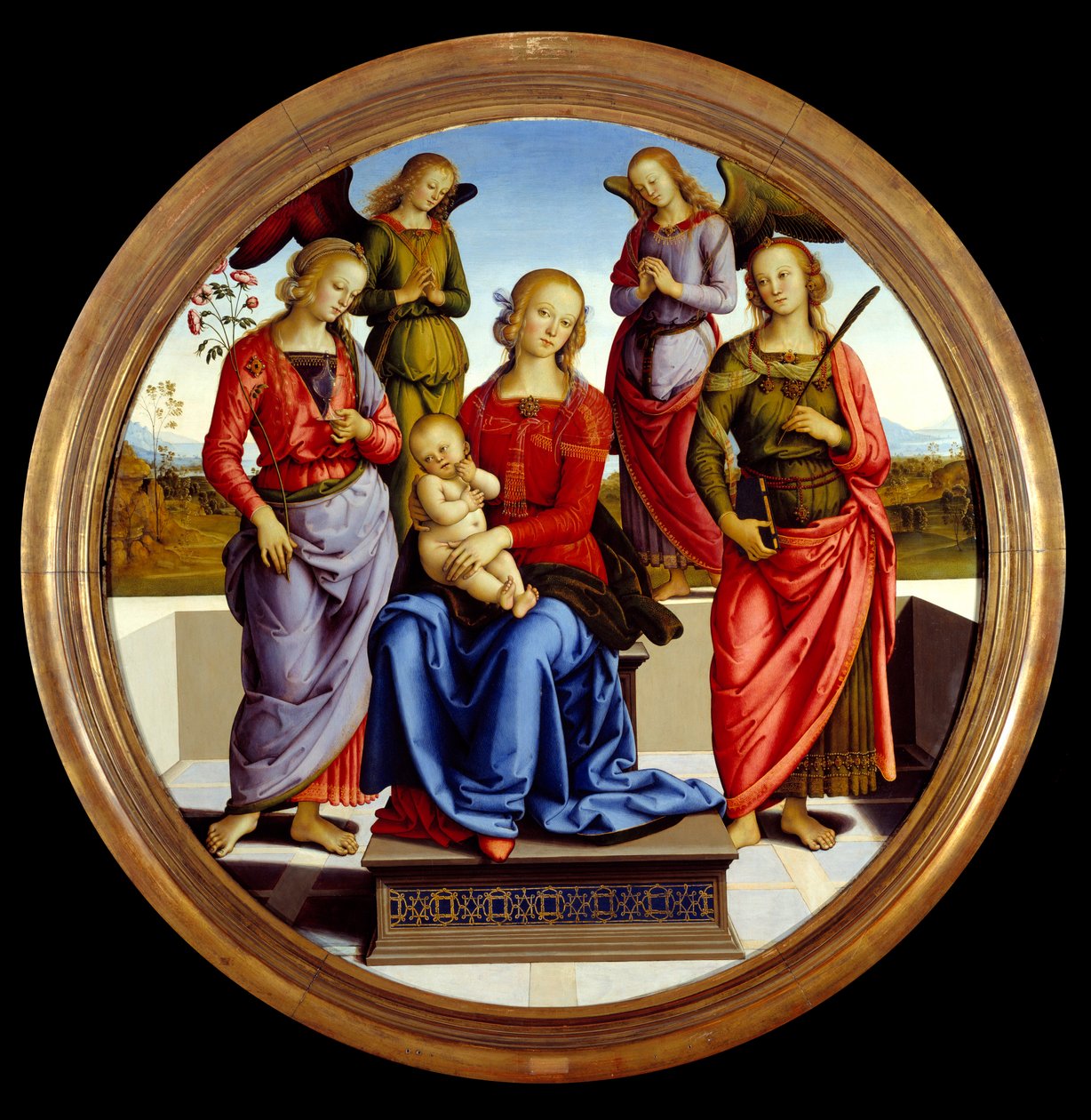 Dziewica i Dzieciątko w otoczeniu dwóch aniołów, Świętej Róży i Świętej Katarzyny. Obraz Pietro Vannucci dit il Perugino (Perugin autorstwa Pietro Perugino