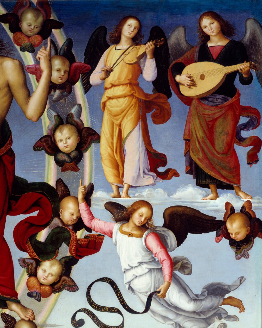 Wniebowstąpienie Chrystusa Szczegół przedstawiający muzyczne anioły. Obraz Pietro Vannucci dit Il Perugino (Perugin) (1450-1523) 1496 Lyon, Muzeum Sztuk Pięknych autorstwa Pietro Perugino