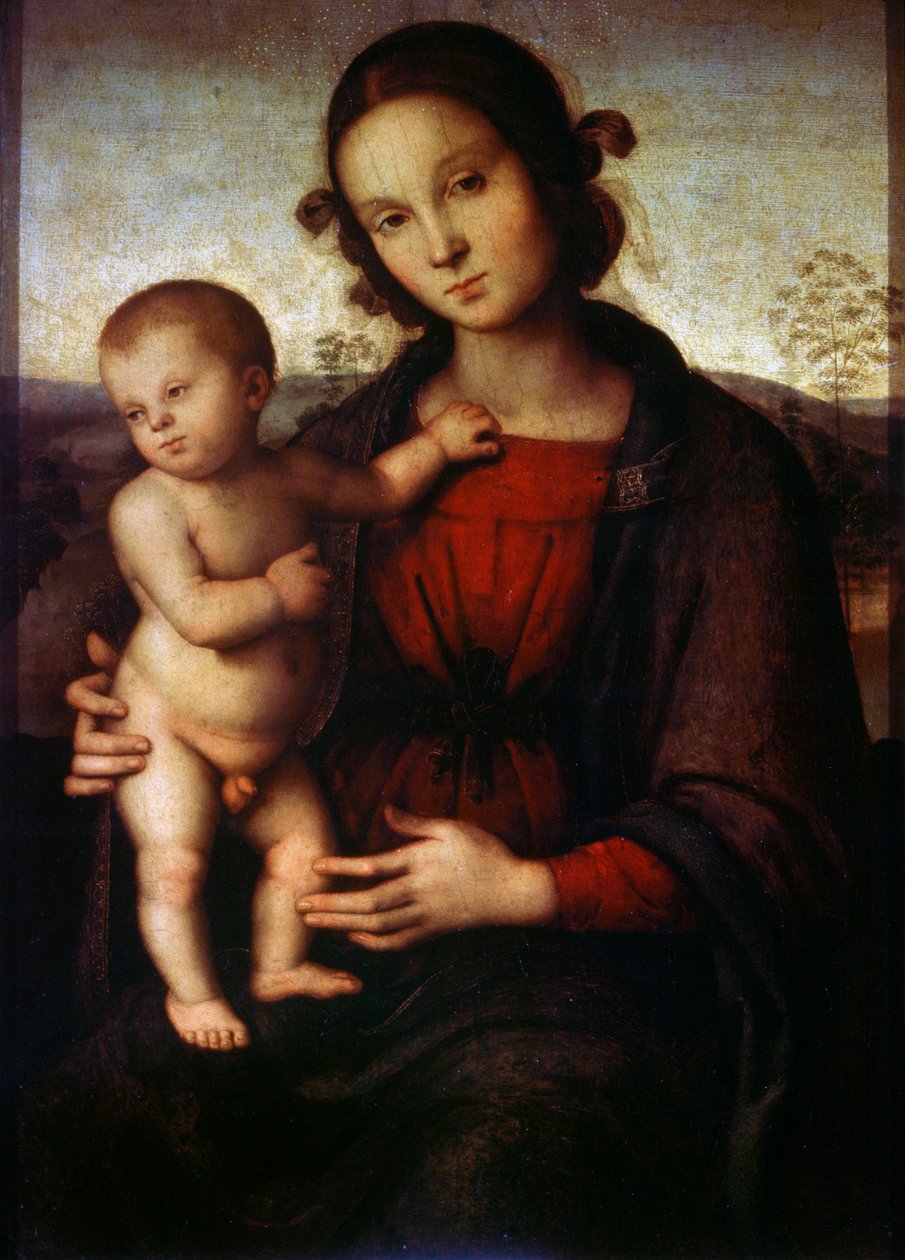 Dziewica z Dzieciątkiem, koniec XV lub początek XVI wieku autorstwa Pietro Perugino