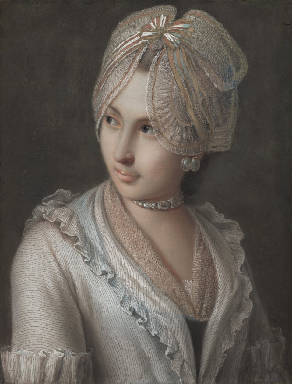 Elegancka młoda dama w koronkowej czapce autorstwa Pietro Antonio Rotari