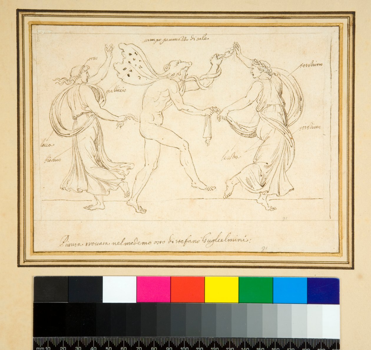 Satyr i dwie tańczące kobiety (ołówek) autorstwa Pietro Santi Bartoli