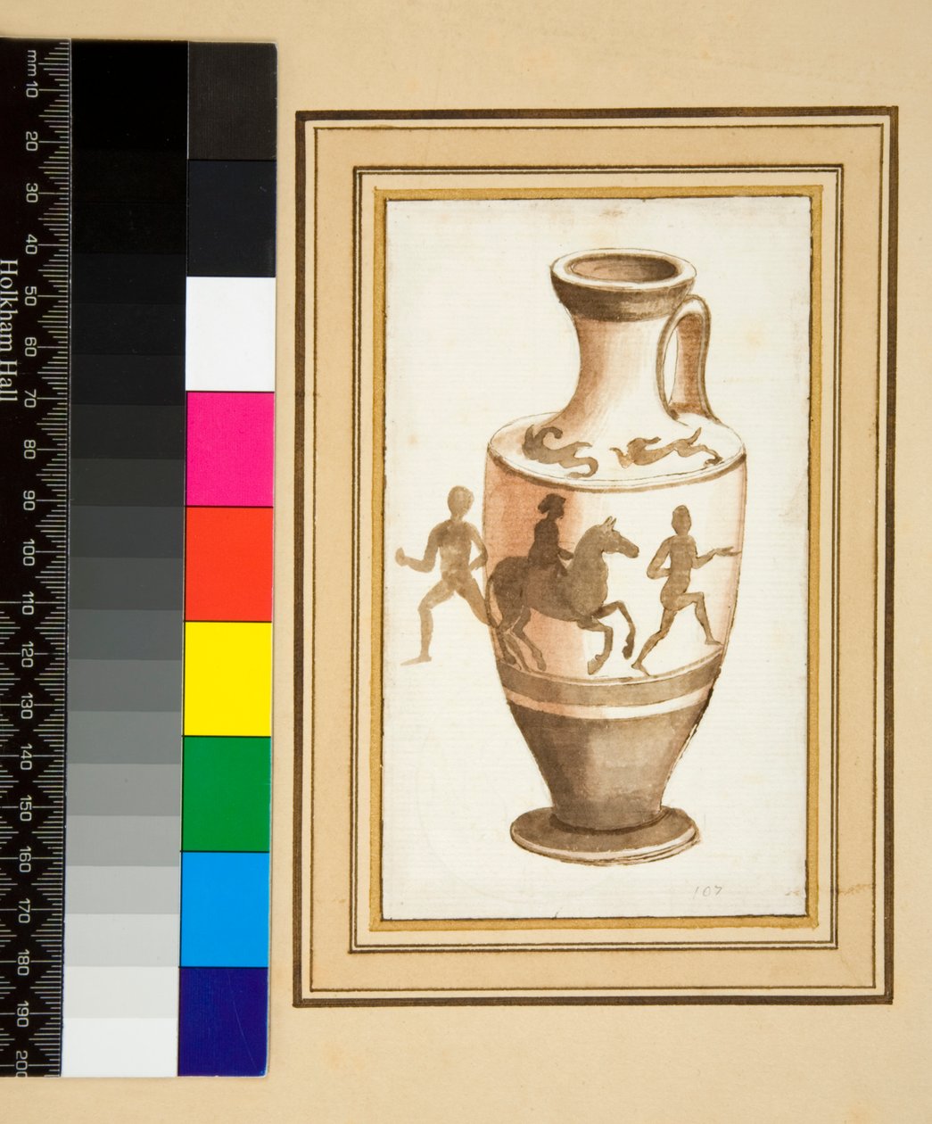 Oinochoe (czarna kreda, niektóre z piórem i brązowym tuszem. Pokolorowane akwarelą) autorstwa Pietro Santi Bartoli