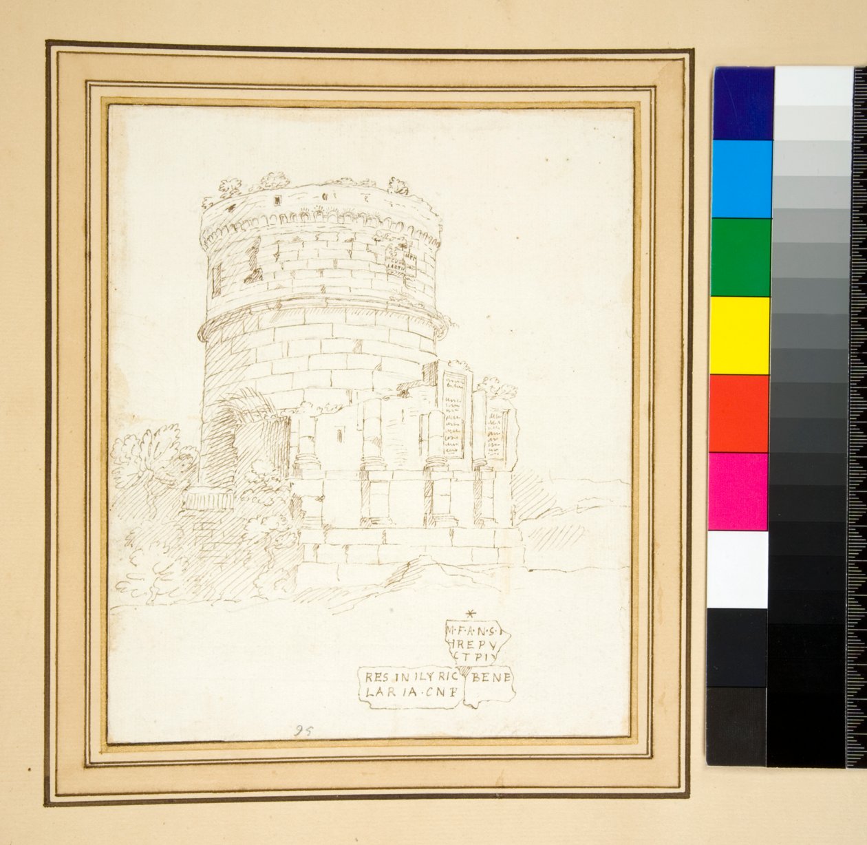 P e n szkic grobu Plautów (pióro) autorstwa Pietro Santi Bartoli