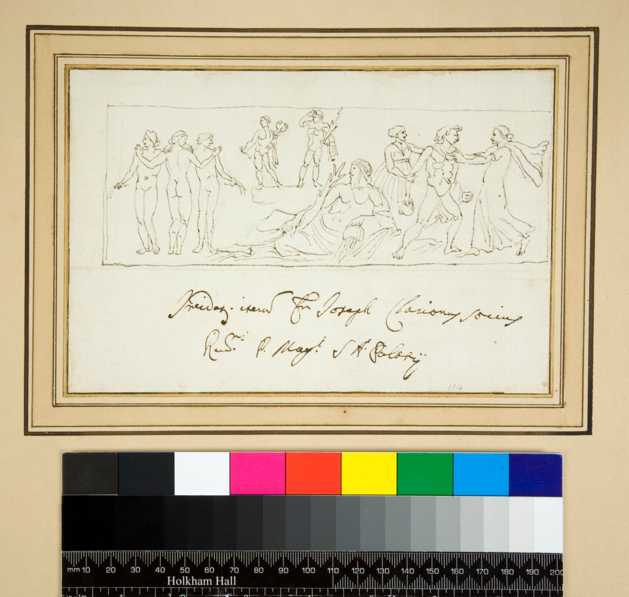 Płaskorzeźba poświęcona sprężynom i nimfom (pióro i atrament) autorstwa Pietro Santi Bartoli