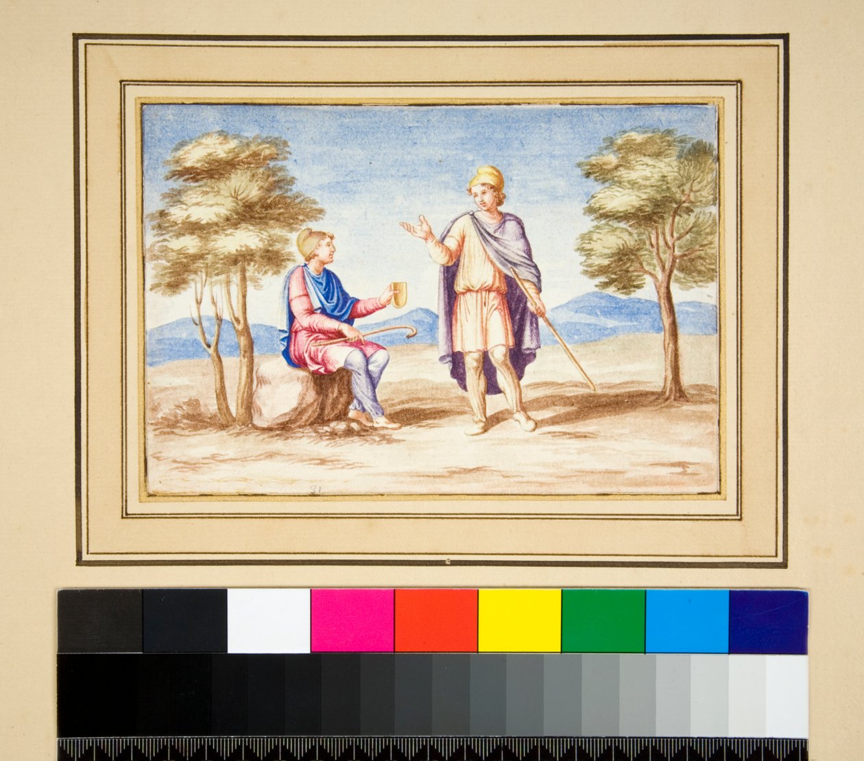 Dwóch mężczyzn w czapkach Phrygain (czarna kreda, niektórzy z piórem i brązowym tuszem. Pokolorowane akwarelą) autorstwa Pietro Santi Bartoli