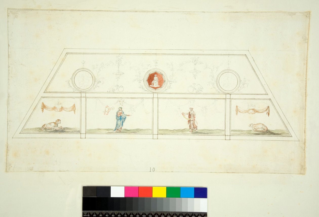 Sklepienie Willi Madama (czarna kreda, niektóre piórem i brązowym tuszem. zabarwione akwarelą) autorstwa Pietro Santi Bartoli