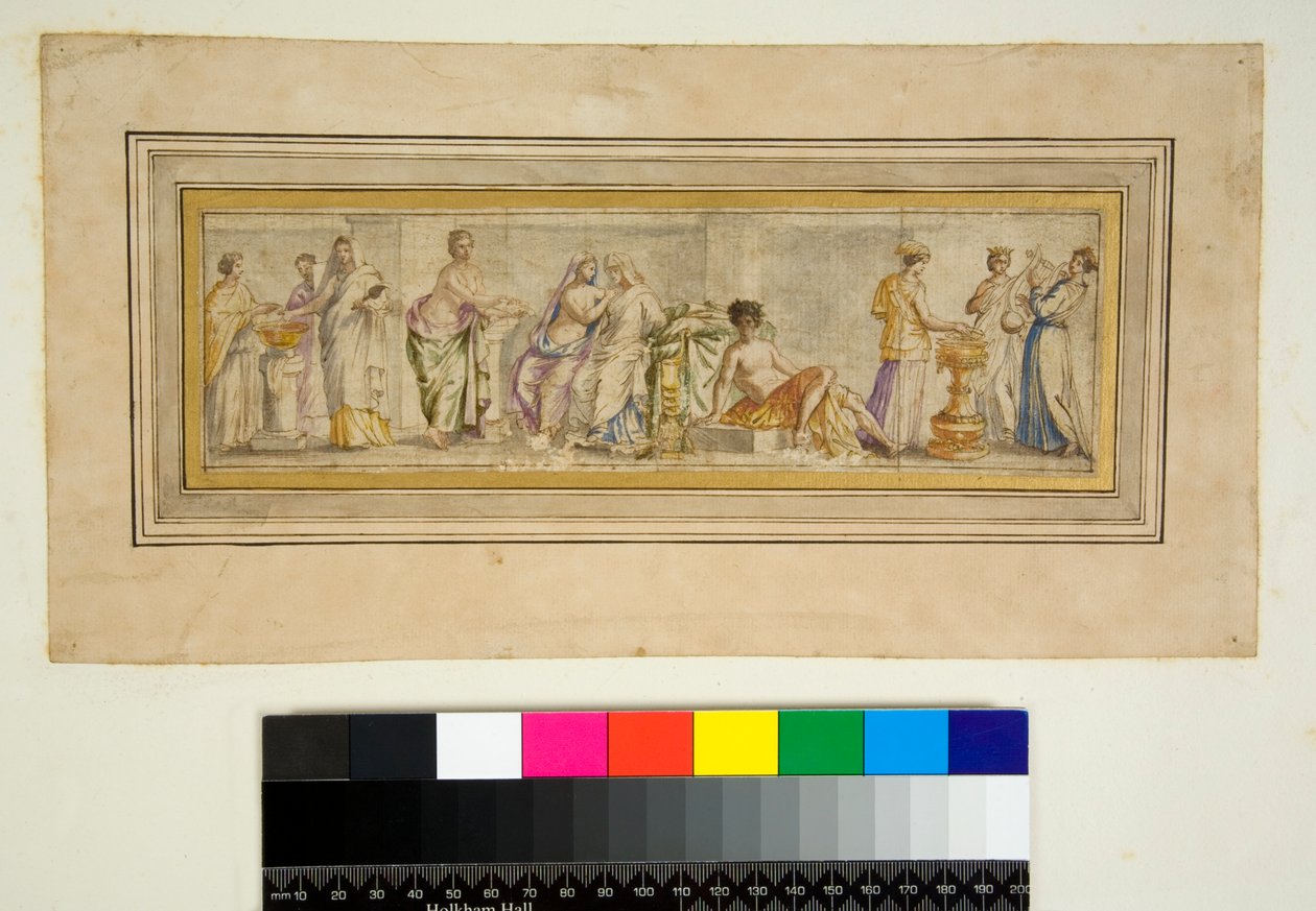 Sklepienie Willi Madama (czarna kreda, niektóre piórem i brązowym tuszem. zabarwione akwarelą) autorstwa Pietro Santi Bartoli