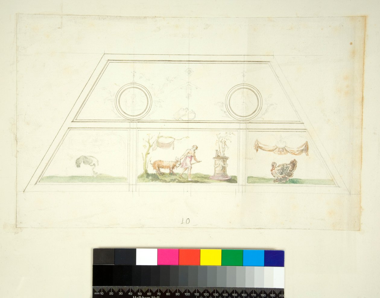 Sklepienie Willi Madama (czarna kreda, niektóre piórem i brązowym tuszem. zabarwione akwarelą) autorstwa Pietro Santi Bartoli