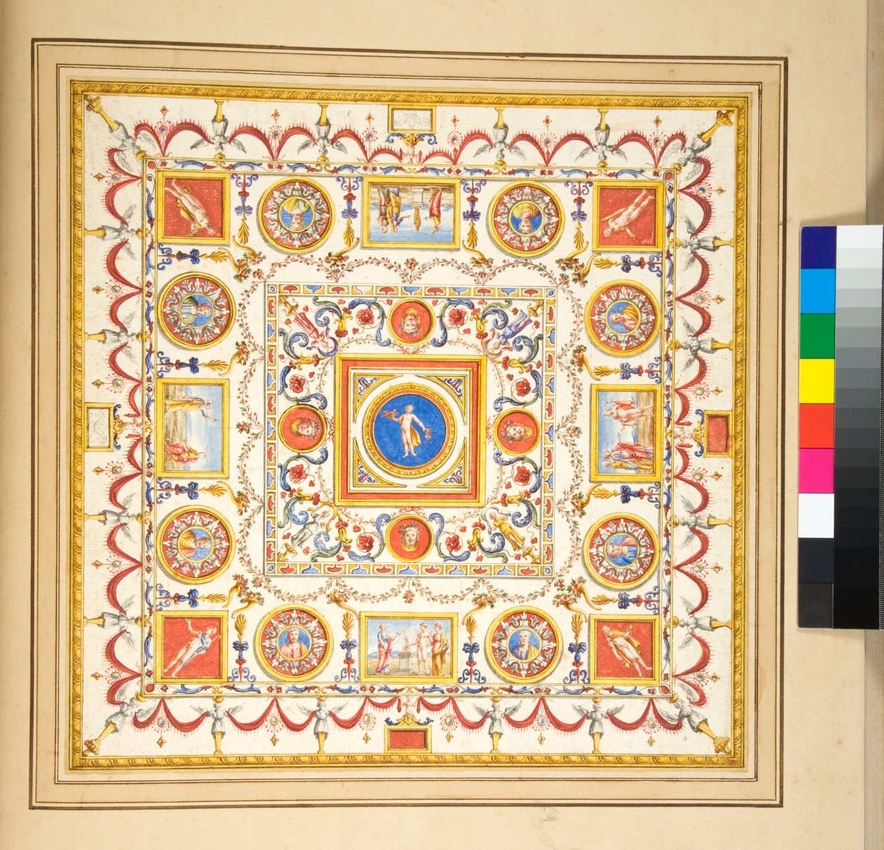 Volta del Palazzo di Augusto (czarna kreda, niektóre piórem i brązowym tuszem. zabarwione akwarelą) autorstwa Pietro Santi Bartoli