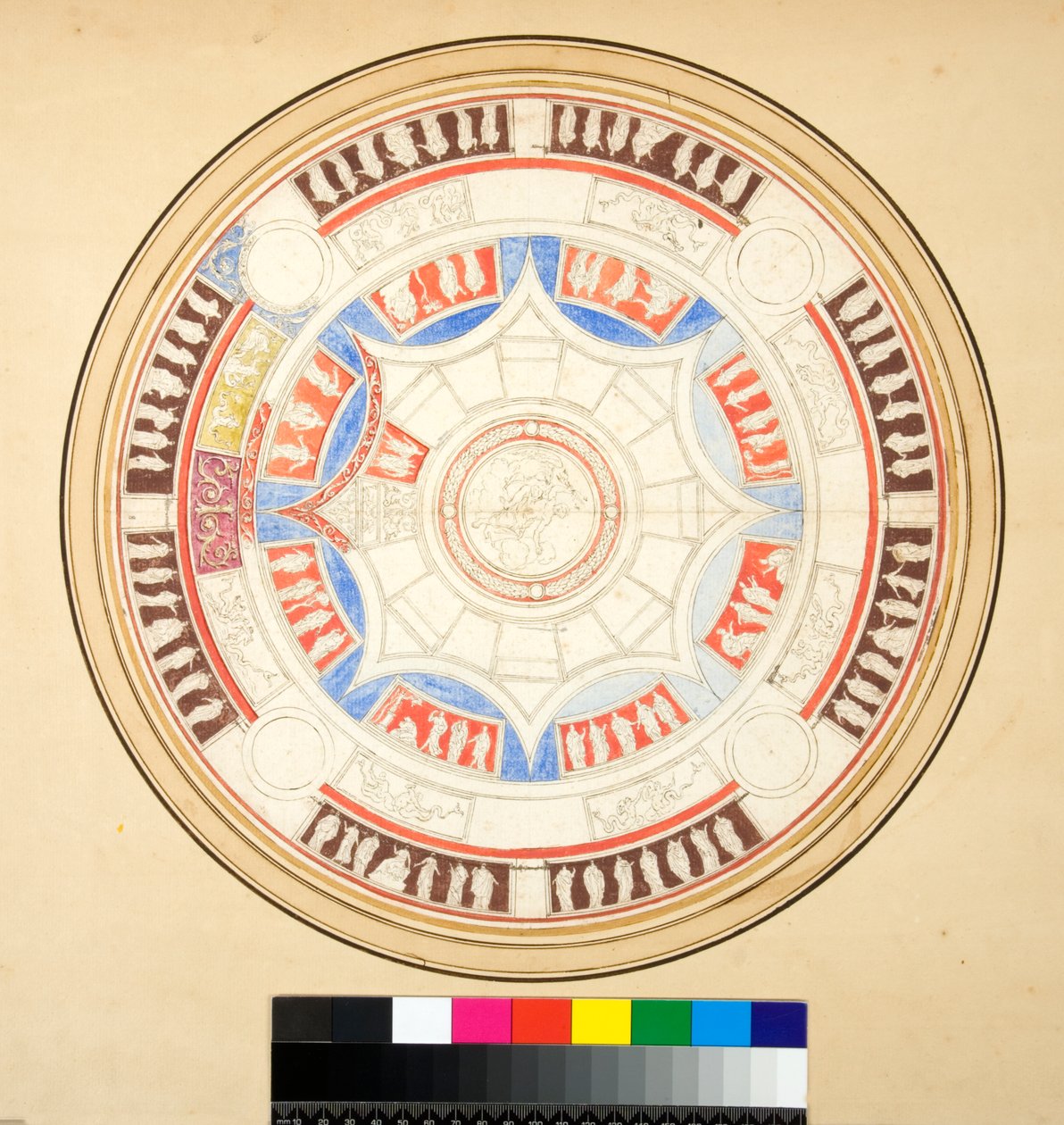 Volta di Giove w Domus Aurea (czarna kreda, niektóre z piórem i brązowym tuszem. zabarwione akwarelą) autorstwa Pietro Santi Bartoli