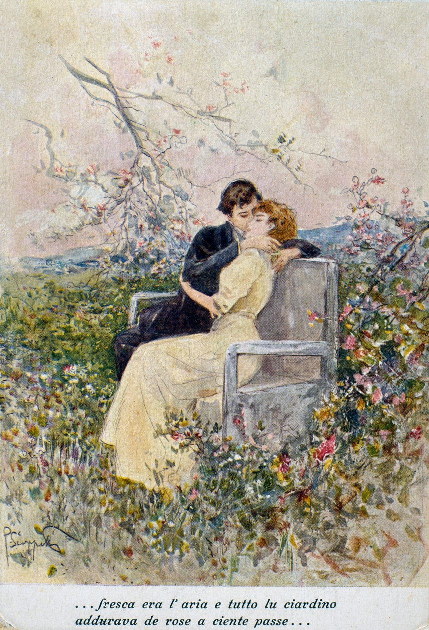 Dwoje kochanków, ilustracja Pietro Scoppetta (1863-1920), Włochy, XX w. autorstwa Pietro Scoppetta