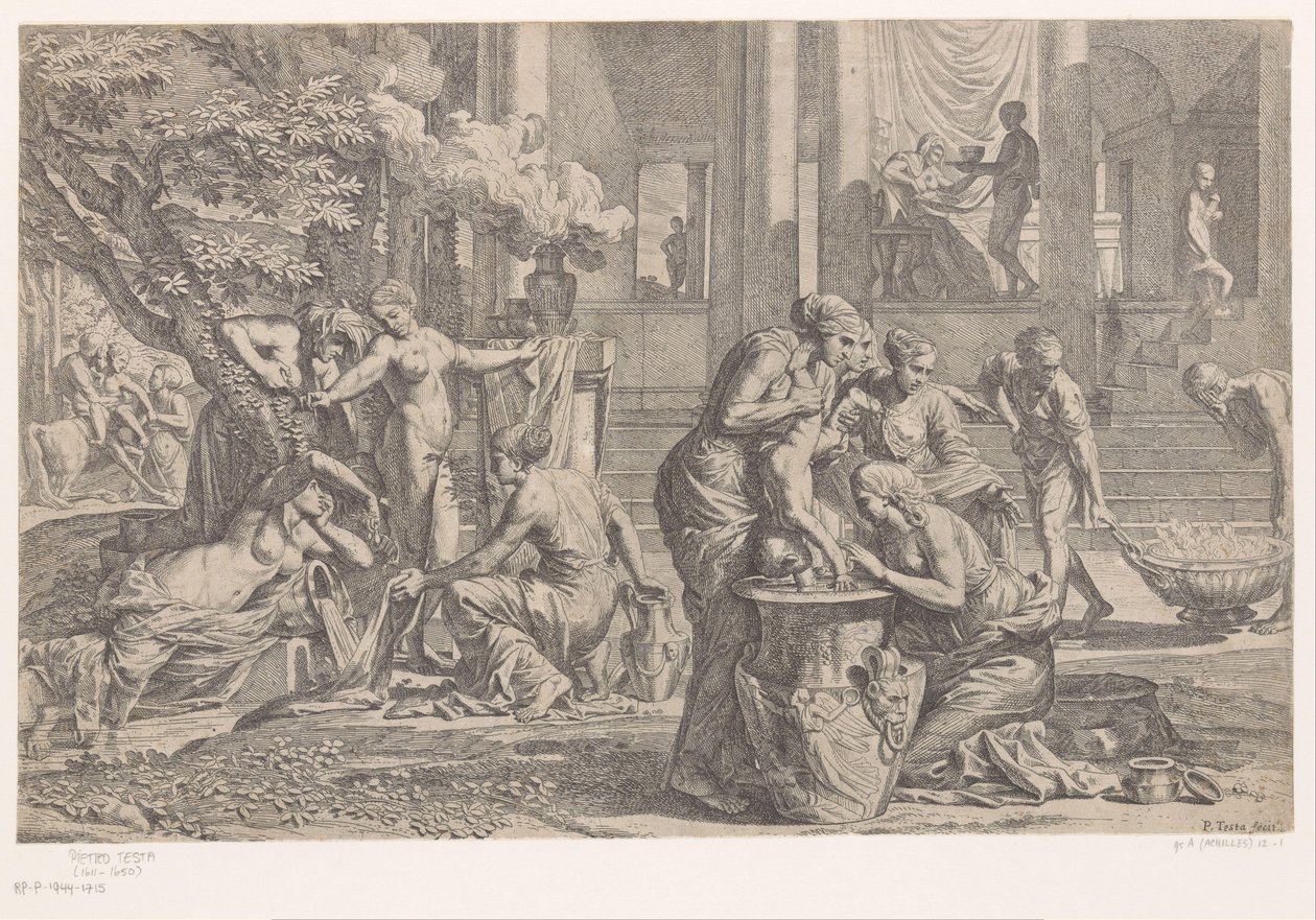 Achilles zanurzony w wodach Styksu autorstwa Pietro Testa