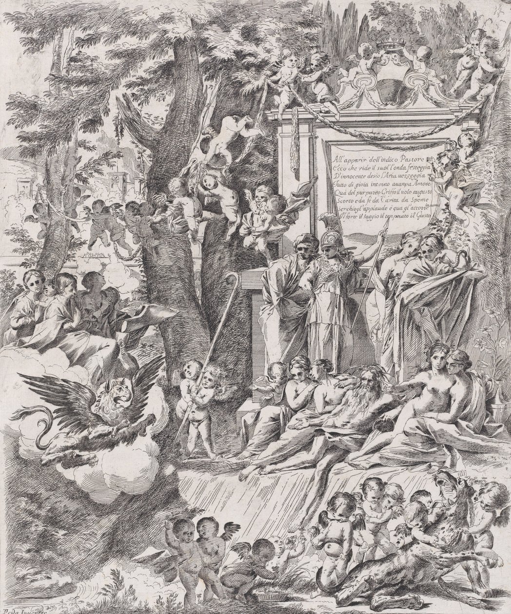 Alegoria na cześć przybycia kardynała Franciottiego jako biskupa Lukki w latach 1680-1700. autorstwa Pietro Testa