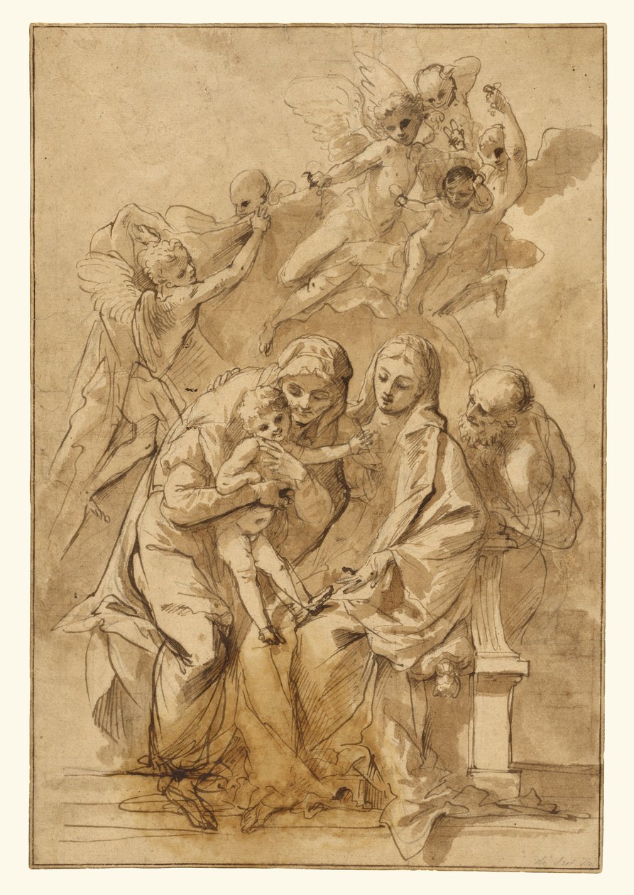 Heilige Familie mit der heiligen Anna (recto); Figurenskizzen (verso) autorstwa Pietro Testa