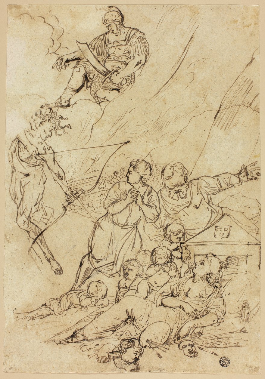 Mars wysyła Gorgon, by zniszczyła sztukę autorstwa Pietro Testa
