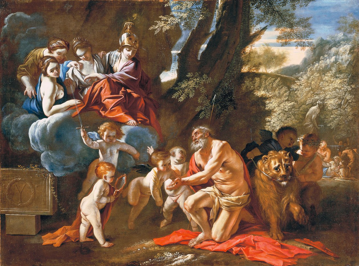 Cztery kardynalne cnoty ukazujące się św. Hieronima autorstwa Pietro Testa