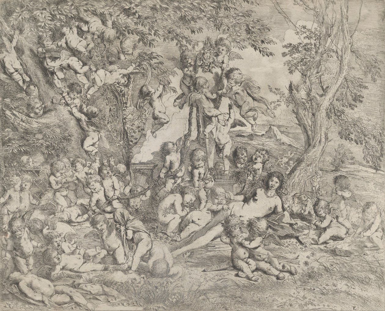 Ogród Wenus, który leży pośrodku przed hermą Pana i otacza ..., ca. 1631-37. autorstwa Pietro Testa