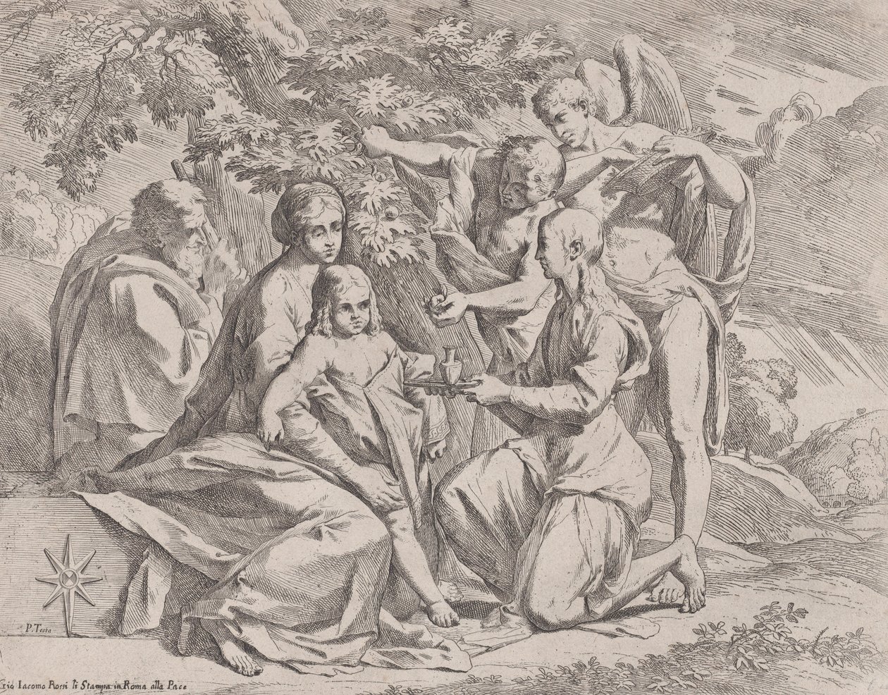 Święta Rodzina nakarmiona przez Anioły, ca. 1642-44. autorstwa Pietro Testa