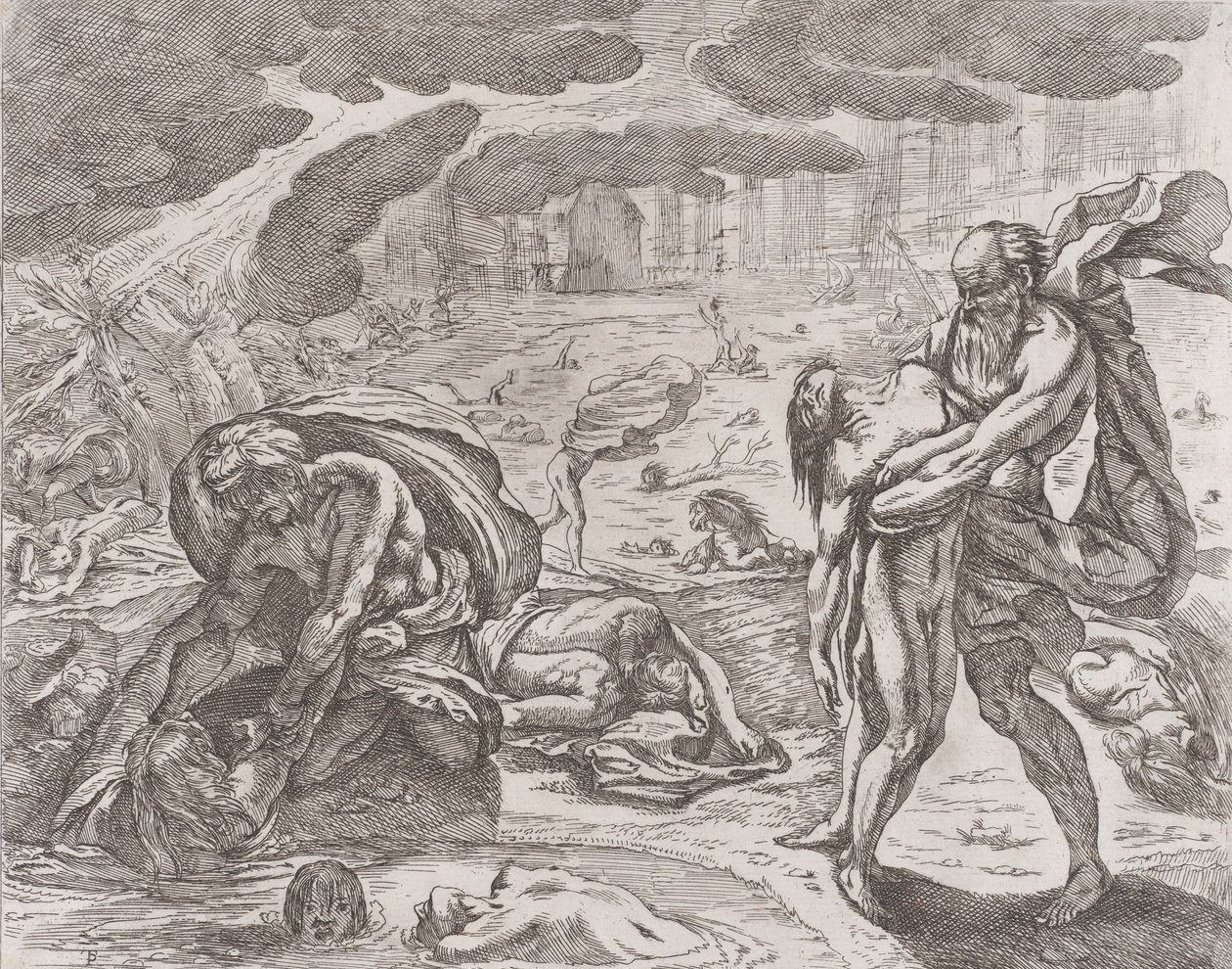 Potop, wyciąganie postaci z wody, ok. godz. 1640-42. autorstwa Pietro Testa