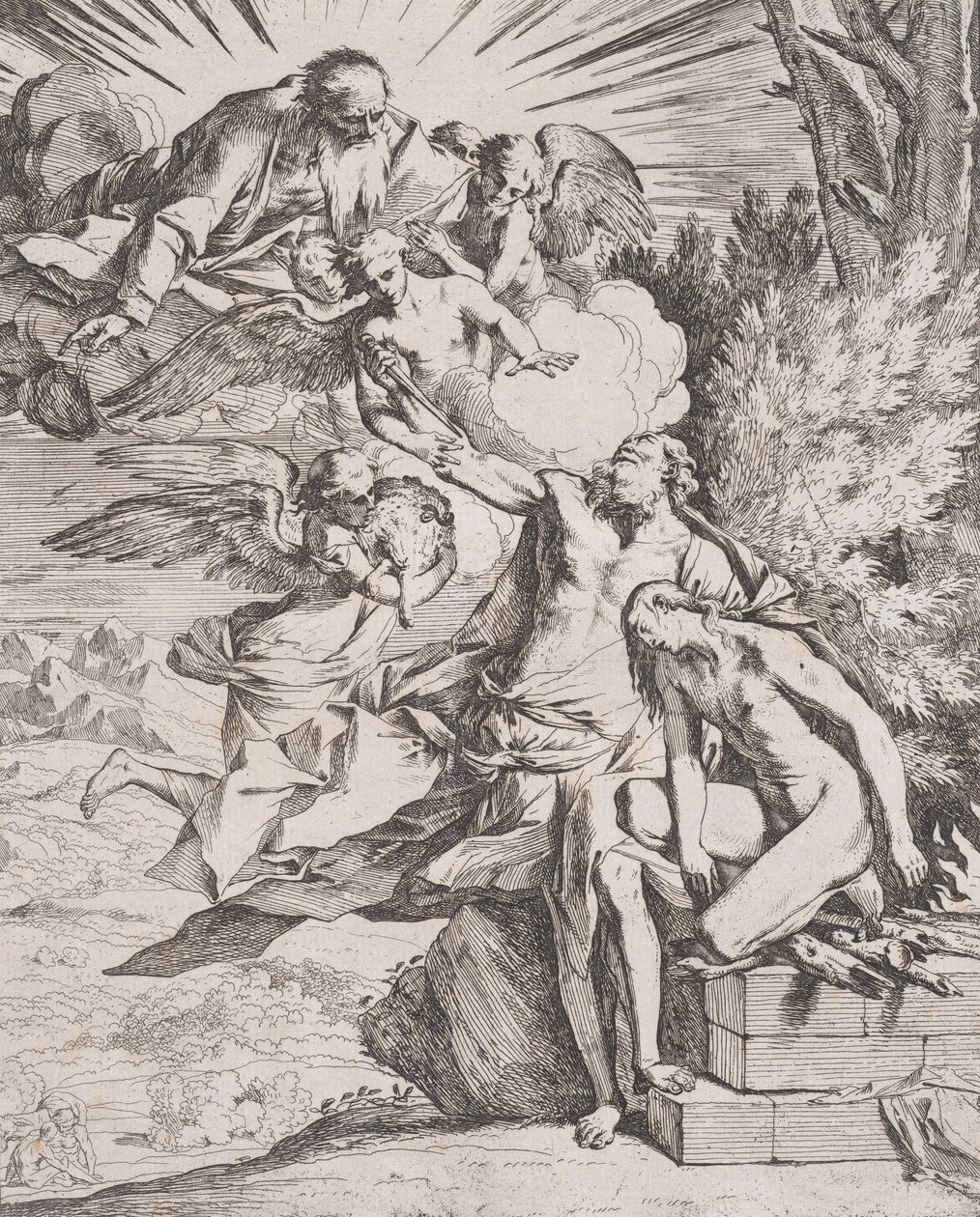 Ofiara Izaaka przez jego ojca Abrahama, ca. 1640-42. autorstwa Pietro Testa