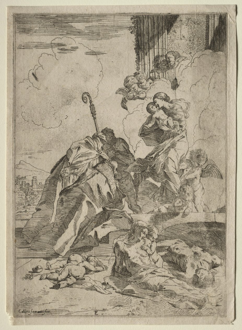 Trzej święci z Lucchese wstawiają się u Matki Bożej za ofiary zarazy, ok. godz. 1630-31. autorstwa Pietro Testa