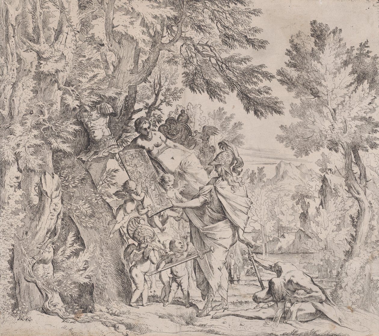 Wenus wręcza broń Eneaszowi 1638-40. autorstwa Pietro Testa