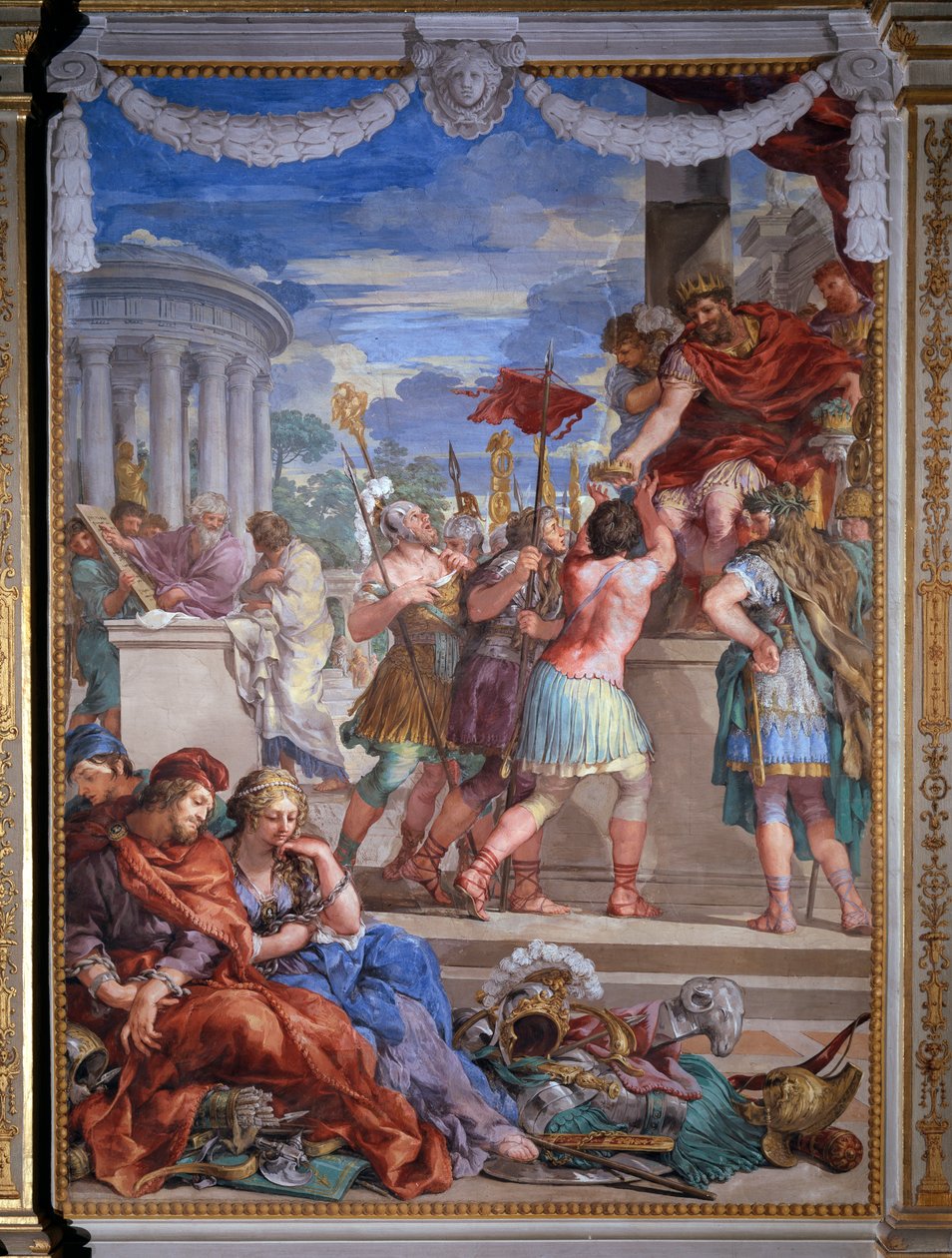 Alegoria czterech epok, fresk z epoki brązu autorstwa Pietro da Cortony (Kamień Cortony) (1596-1669) 1637 Salle du Poele (Stanza della Stufa), Galeria Palatyńska, Palazzo Pitti, Florencja autorstwa Pietro da Cortona