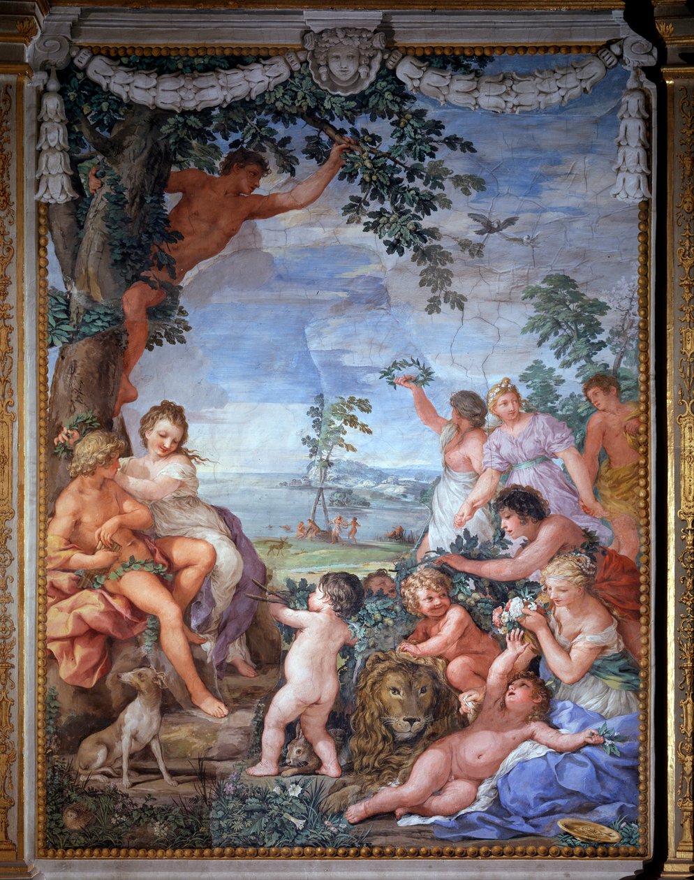Alegoria czterech epok, złoty wiek Fresk Pietro da Cortony (Kamień Cortony) (1596-1669) 1637 Salle du Poele (Stanza della Stufa), Galeria Palatyn, Palazzo Pitti, Florencja autorstwa Pietro da Cortona
