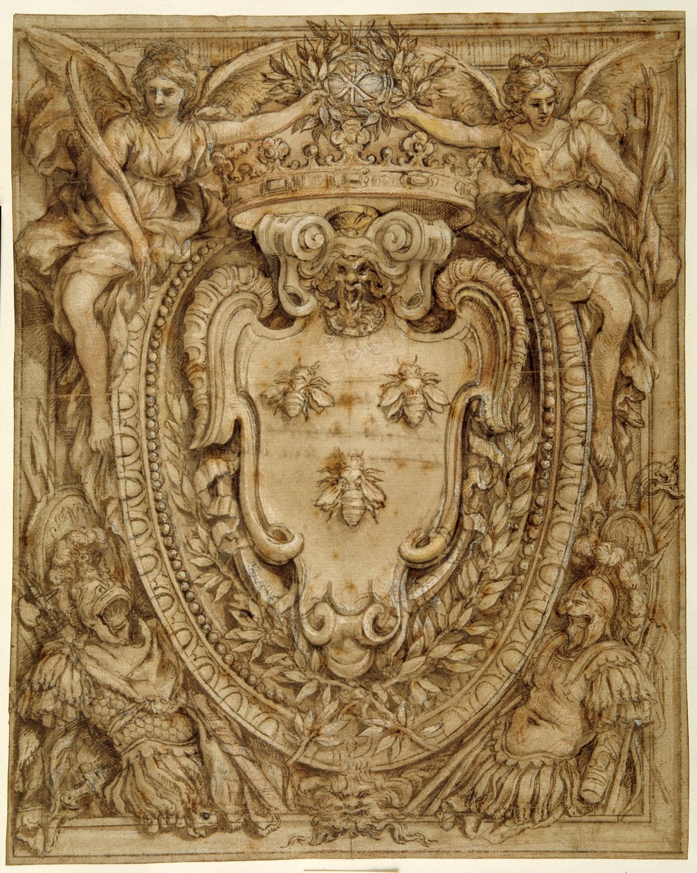 Herb Don Taddeo Barberini, Principe di Palestrina (pióro, tusz, wash i gwasz na papierze) autorstwa Pietro da Cortona