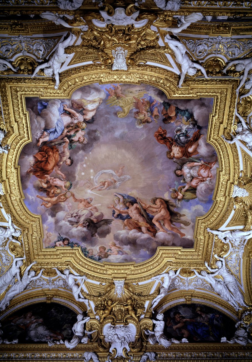 Cosimo I de Medici (Cosimo I de Tuscany prowadzony przed Jowiszem przez Zwycięstwo i Heraklesa) Fresk Pietro da Cortona (Berrettini) (1596-1669) Florencja, Palazzo Pitti, Sala di Apollo autorstwa Pietro da Cortona
