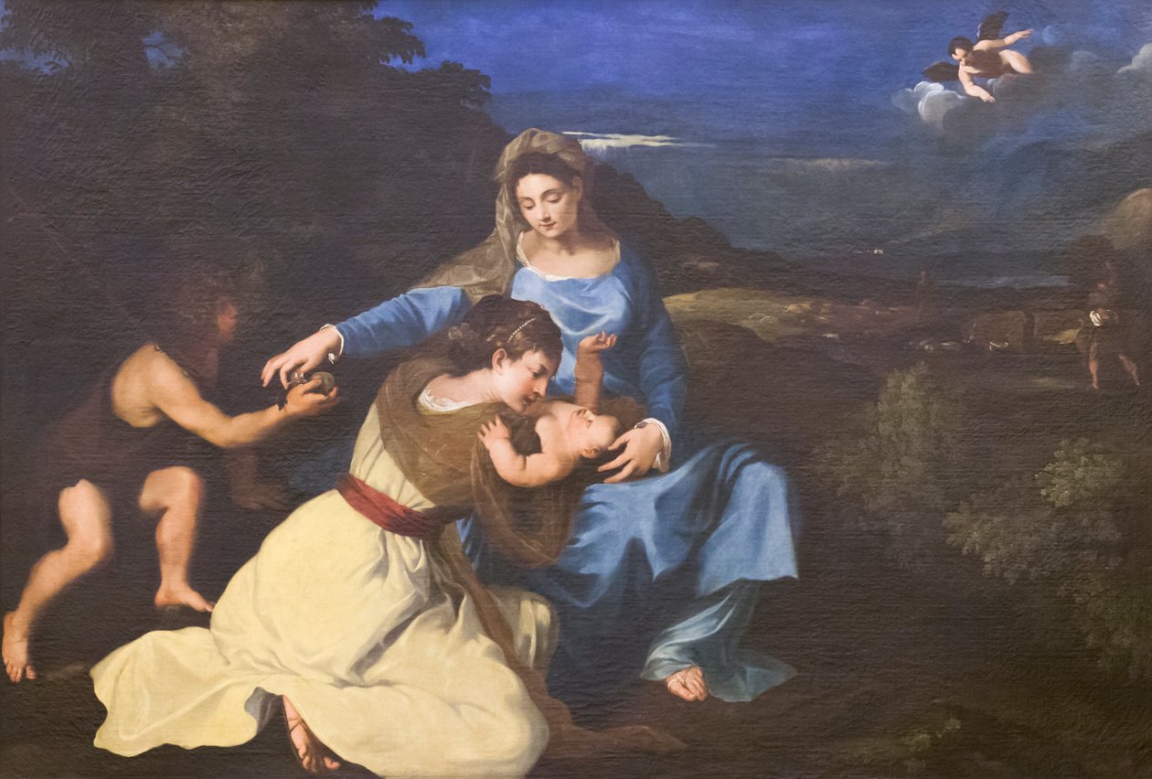 Madonna z Dzieciątkiem i świętymi, ok. 1625, wg Tycjana (olej na płótnie) autorstwa Pietro da (1596 1669) Cortona